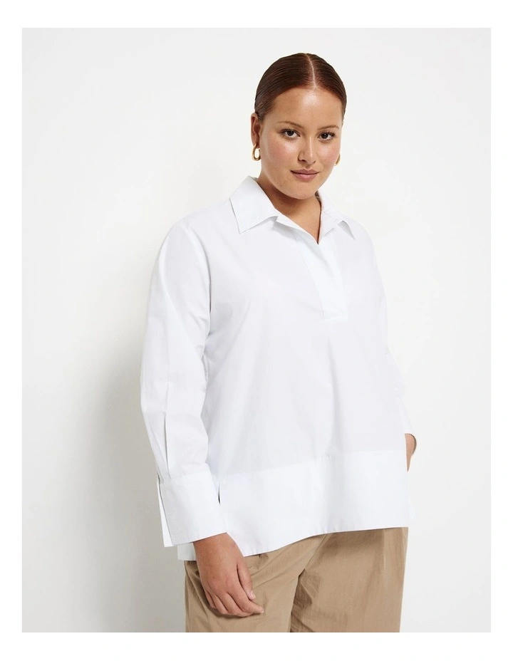 Split Hem Popover Shirt in White