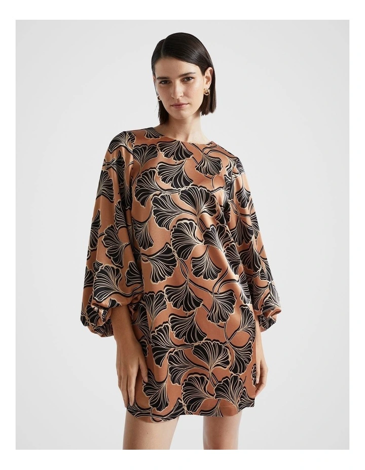 Satin Mini Dress in Abstract Floral