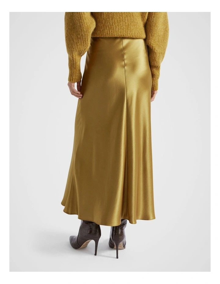 Satin Swing Skirt in Honey Gold
