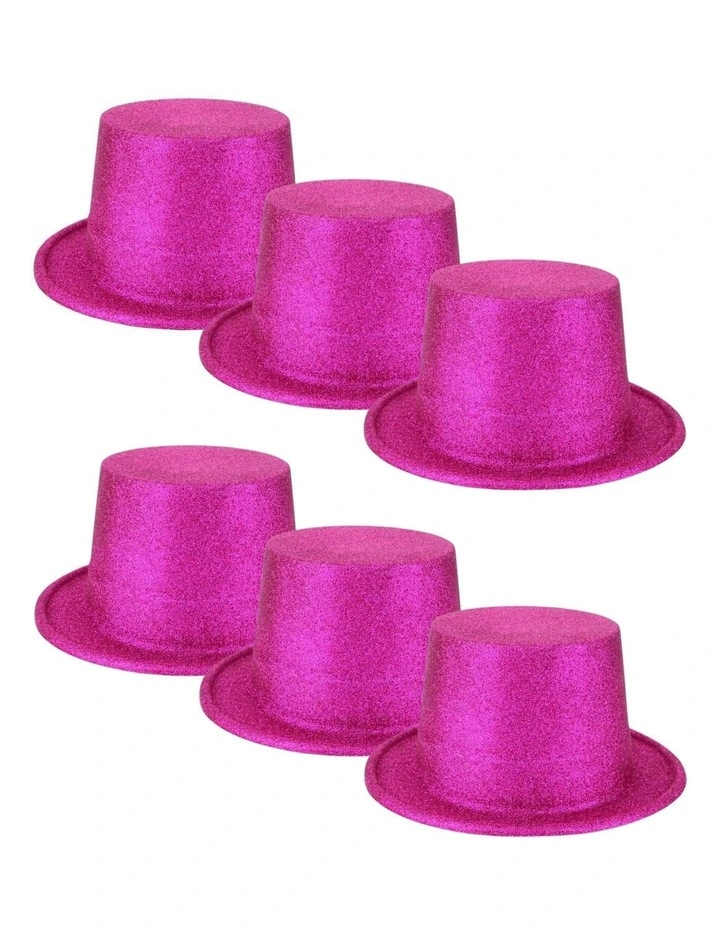 6x Glitter Top Hat in Hot Pink