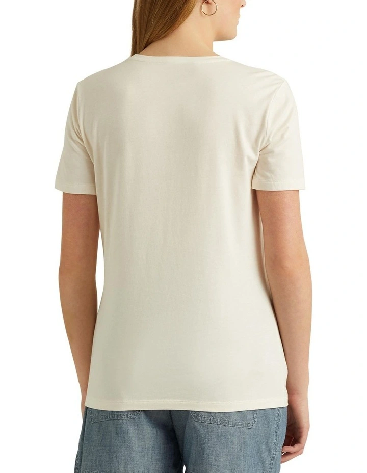 Sequined Logo Jersey Tee in Natural