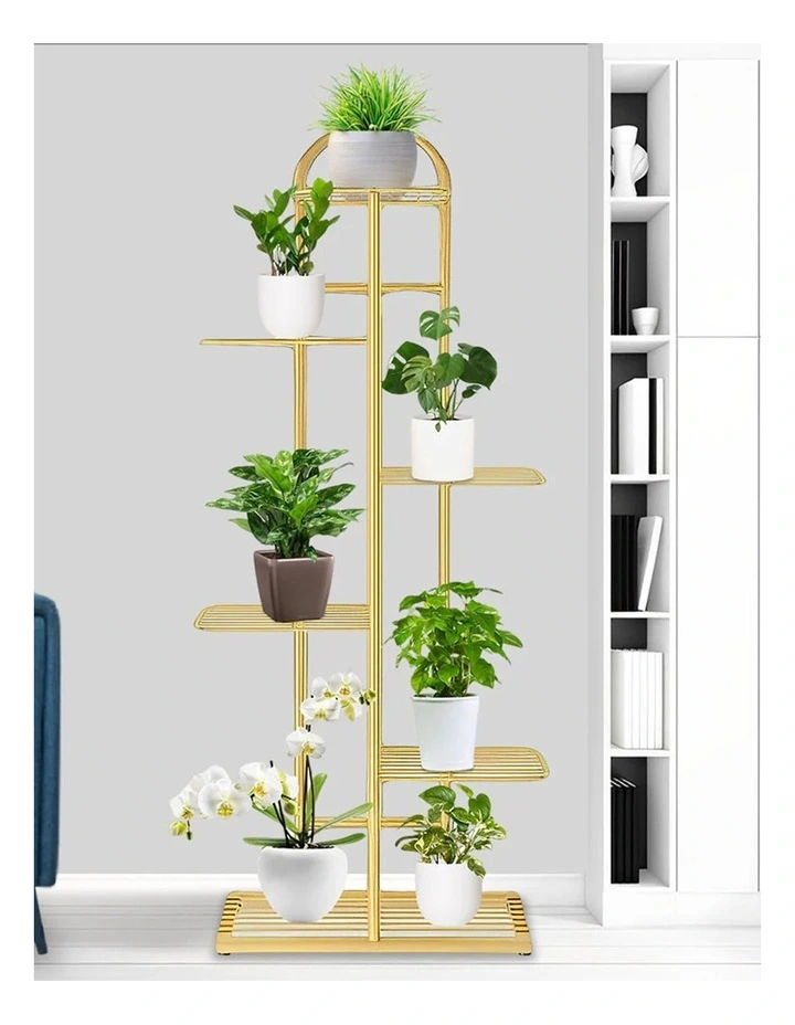 6 Tier 7 Pots Metal Flowerpot Rack in Gold