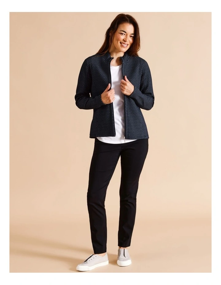 Recycled Polyester Blend Zip Thru Honeycomb Jacquard Sweat Top In Navy