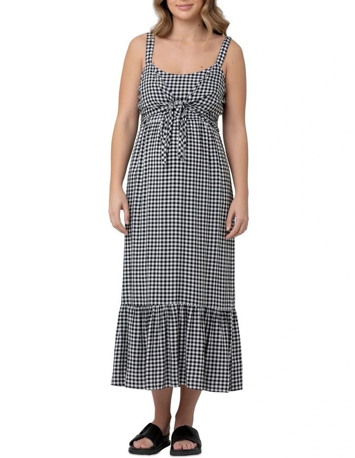 Gingham Nursing Dress in Black