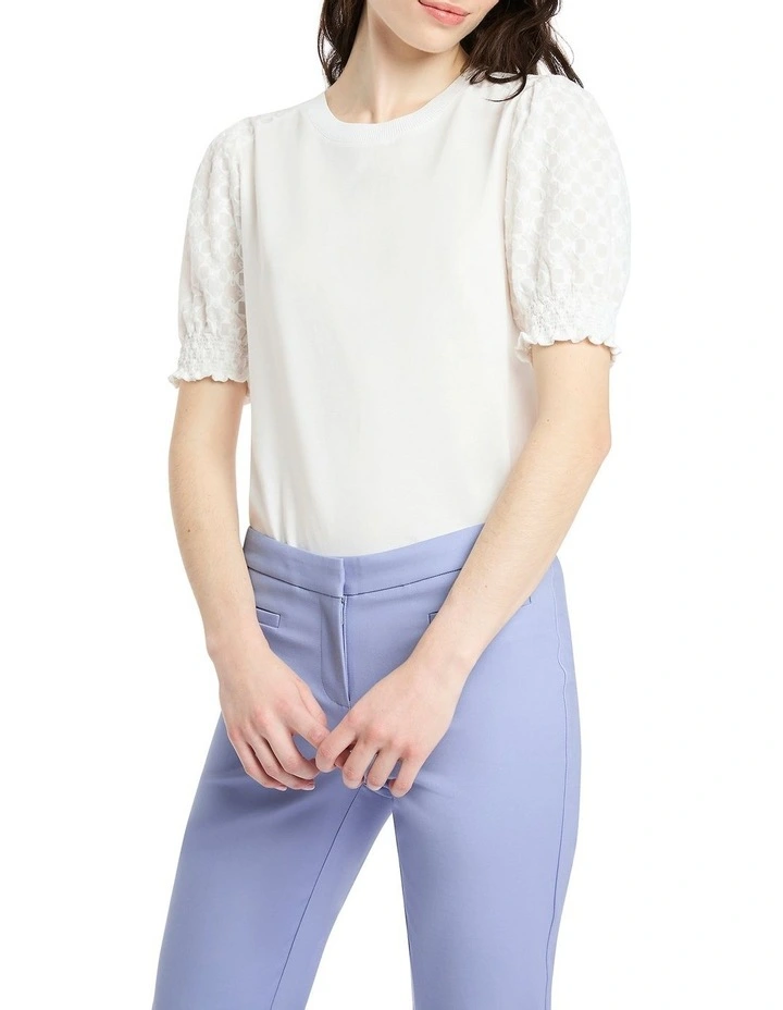 Cato Lace Sleeve Tee in Ivory