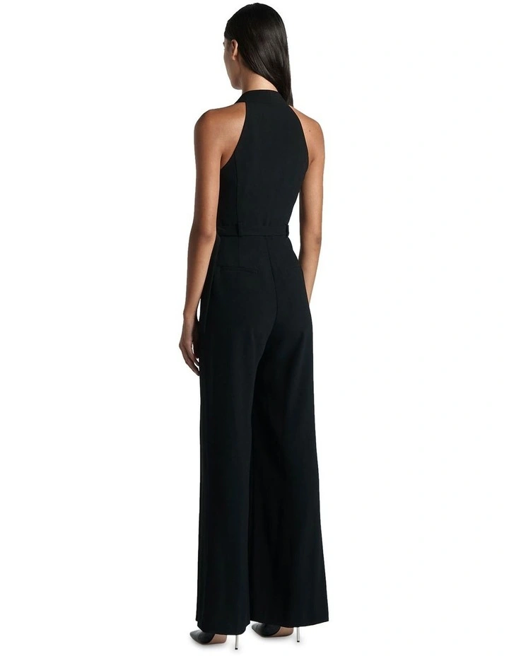 Zip Front Halterneck Jumpsuit in Black