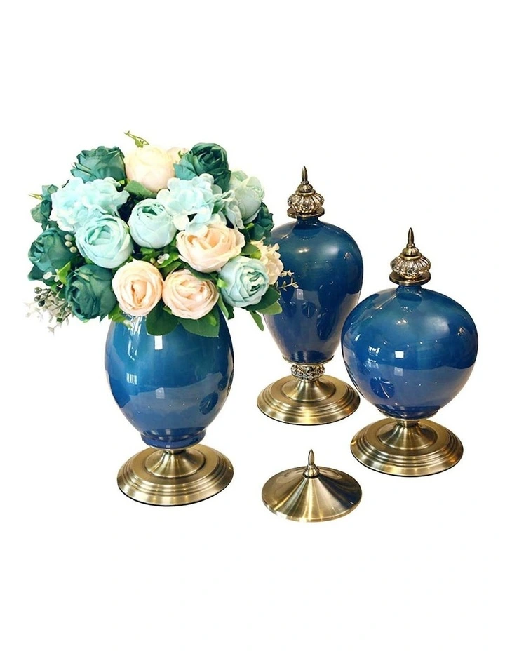 Ceramic Oval Vase With Flower Set 3 Pack in Multi