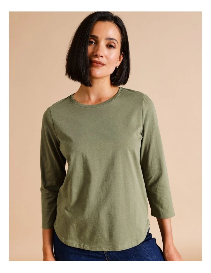Organic Cotton Wardrobe Staple 3/4 Sleeve Tee In Khaki