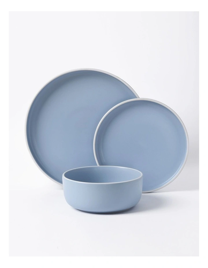 Muse 4 Person Dinner Set 12 Piece in Matte Glaze Sky Blue/White
