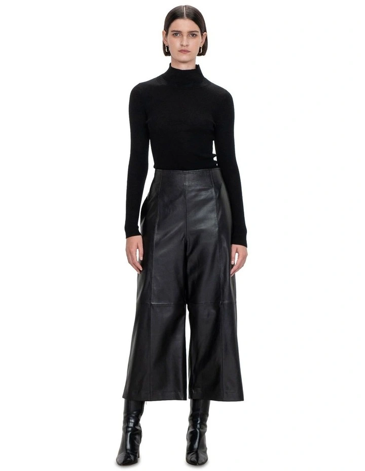 Merino Funnel Neck Ribbed Knit Jumper in Black