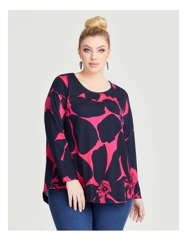 Bamboo Ponte Floralia Top in Navy/Dark Fuchsia