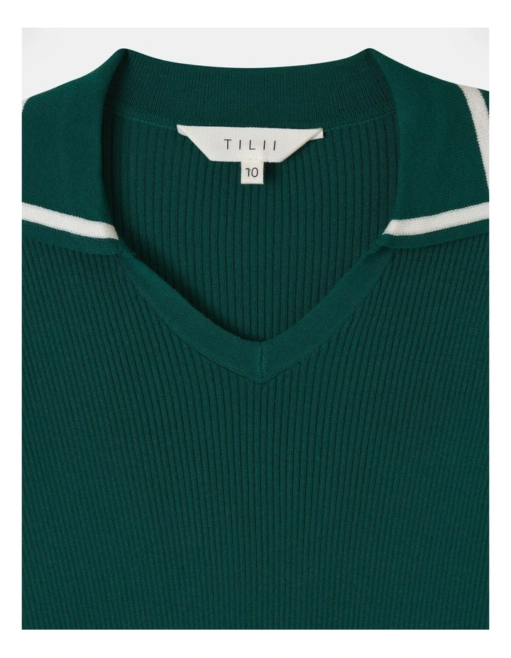 Long Sleeve Rib Collared Top in Green