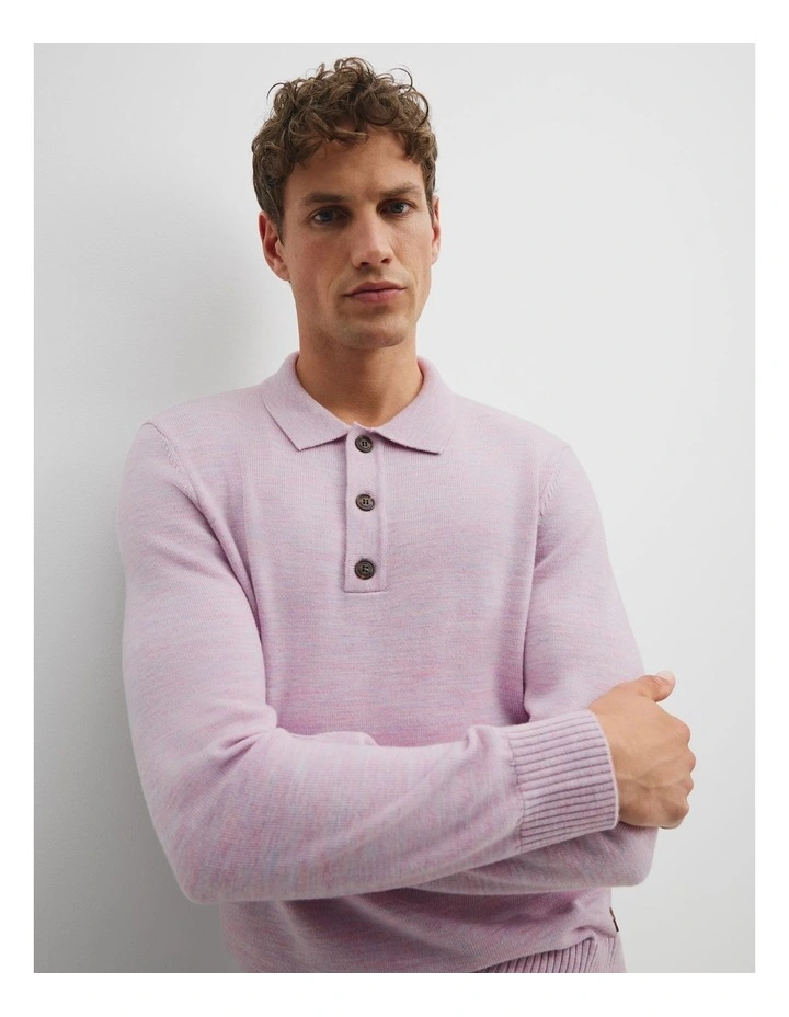 Wool Knit Polo in Soft Pink