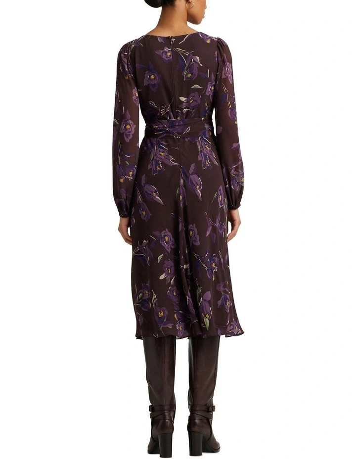 Floral Belted Crinkle Georgette Dress in Multi