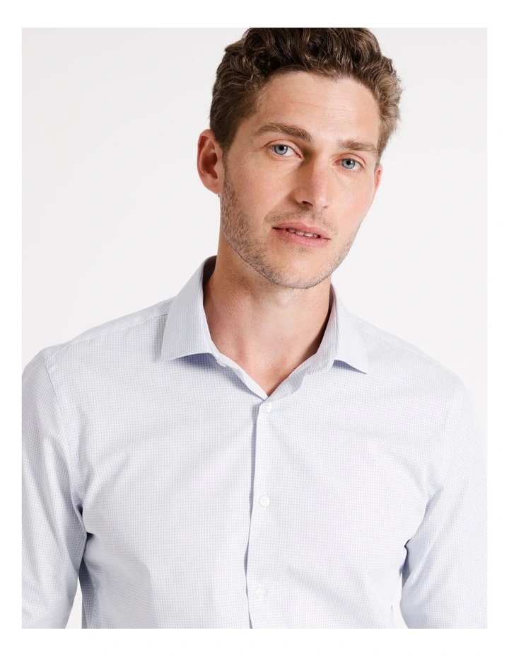 Slim Long Sleeve 2 Colour Shirt in Mini Blue Check