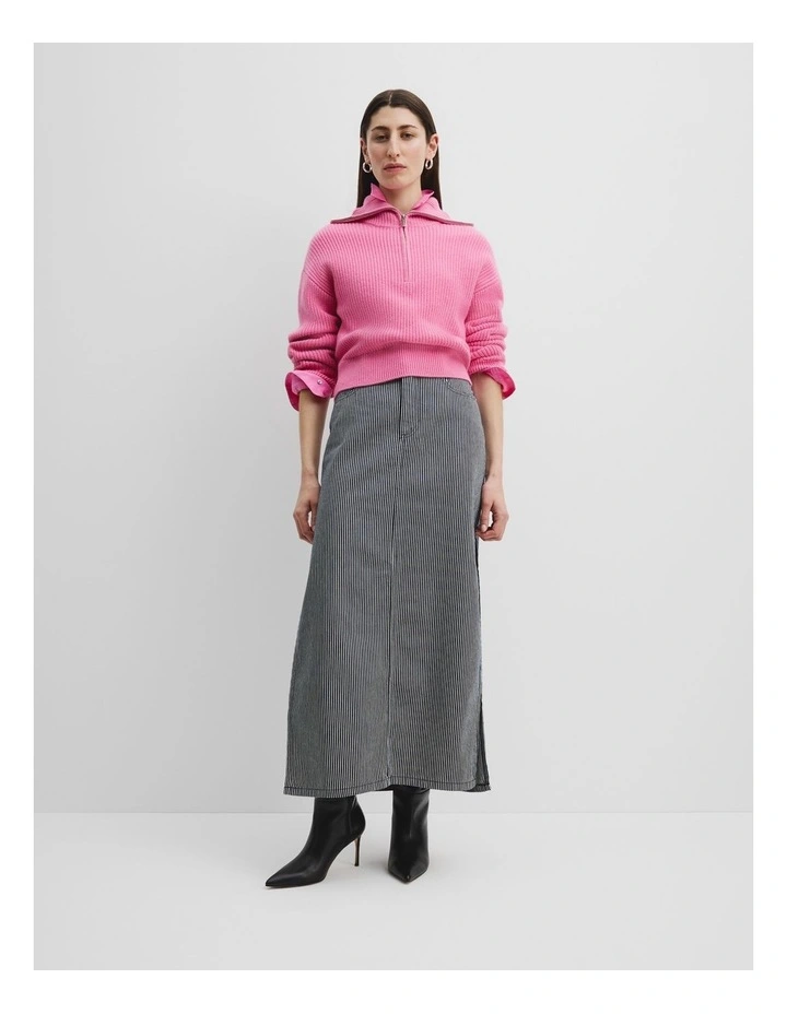 Organically Grown Cotton Blend Zip Neck Rib Knit in Pink Punch