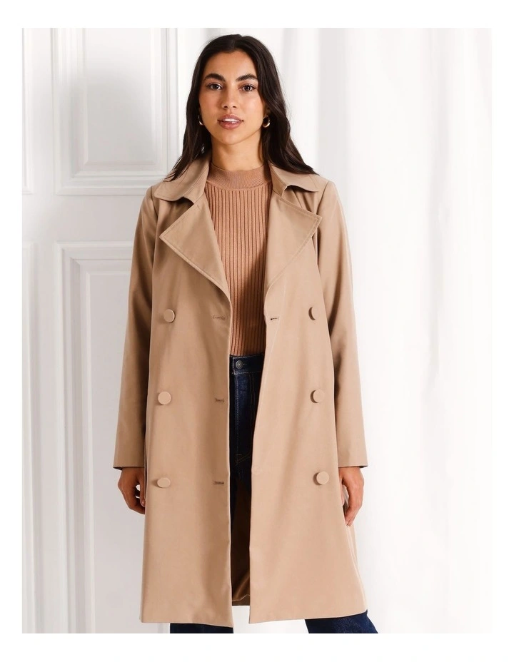 Sateen Structured Trench Coat in Camel