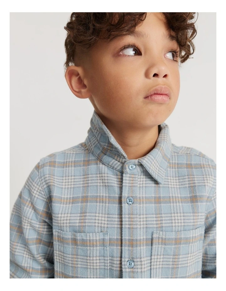 Australian Cotton Check Shirt in Washed Blue