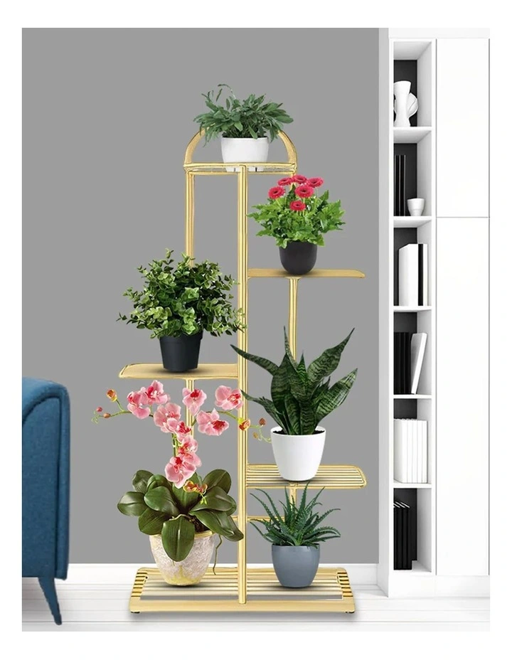 5 Tier 6 Pots Gold Metal Flowerpot Rack in Gold
