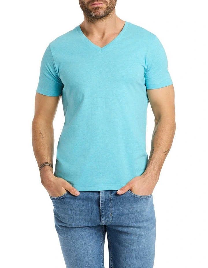 Arnie V Neck Tee in Aqua Marle