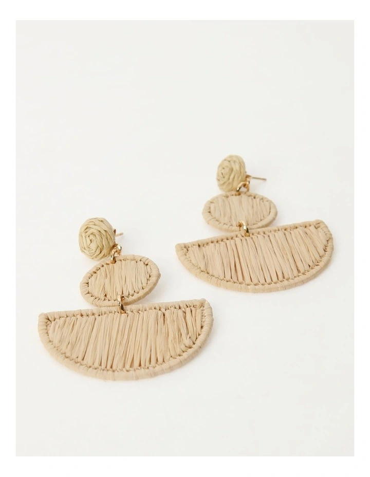 Three Tiered Raffia Earrings in Neutral