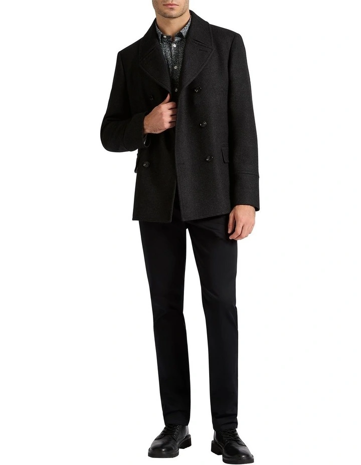 Bradley Wool Blend Pea Coat in Charcoal
