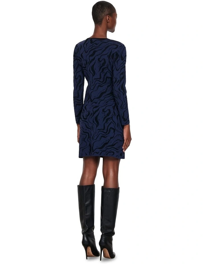 Marble Pointelle Knit Skirt in Navy