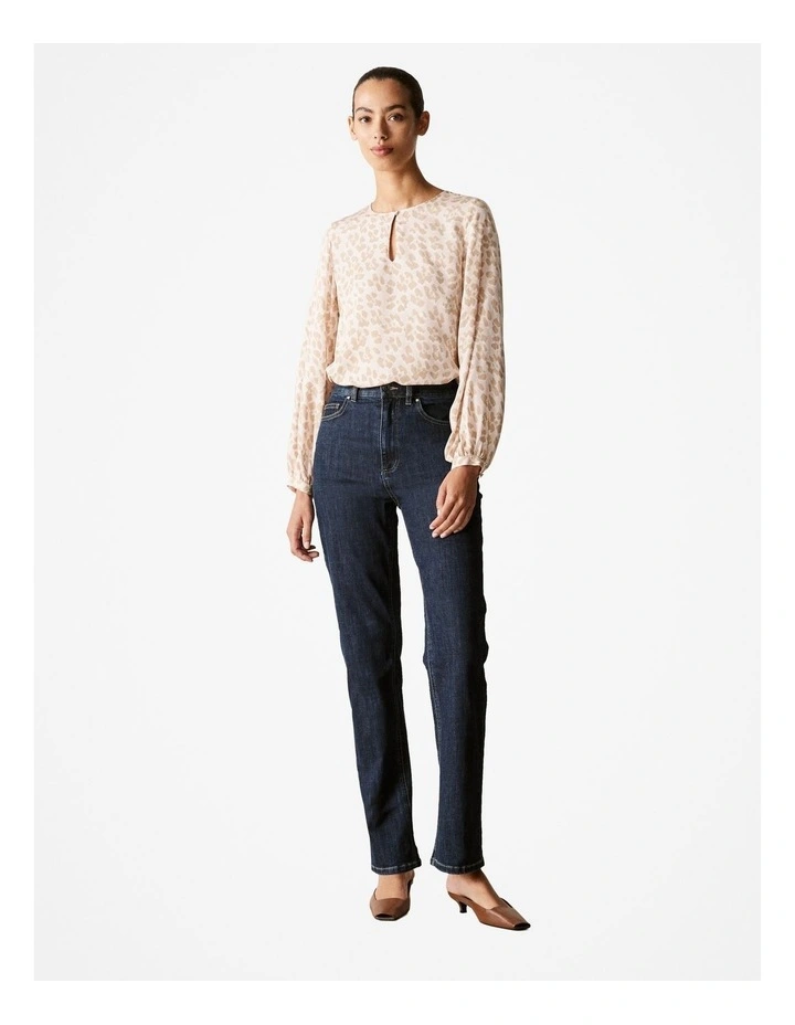Modal Ocelot Print Blouson Sleeve Blouse in Pale Pink