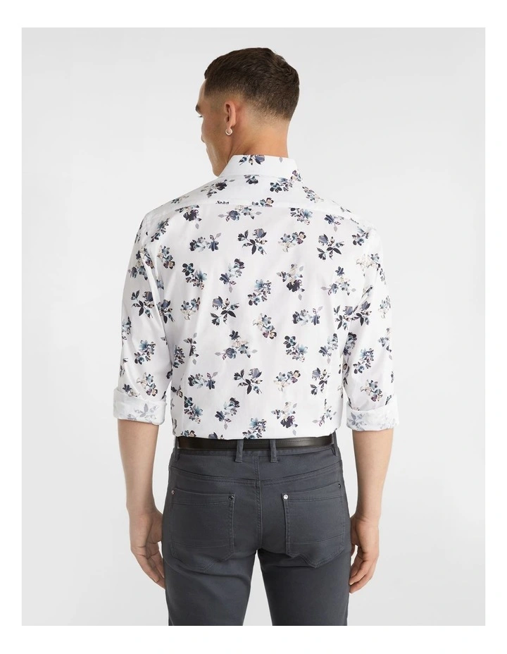 Photographic Floral Slim Shirt in White