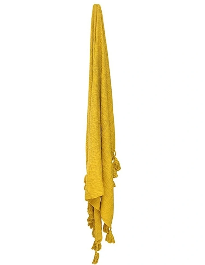 Neo Giant Tassels Cotton Throw Blanket in Mustard