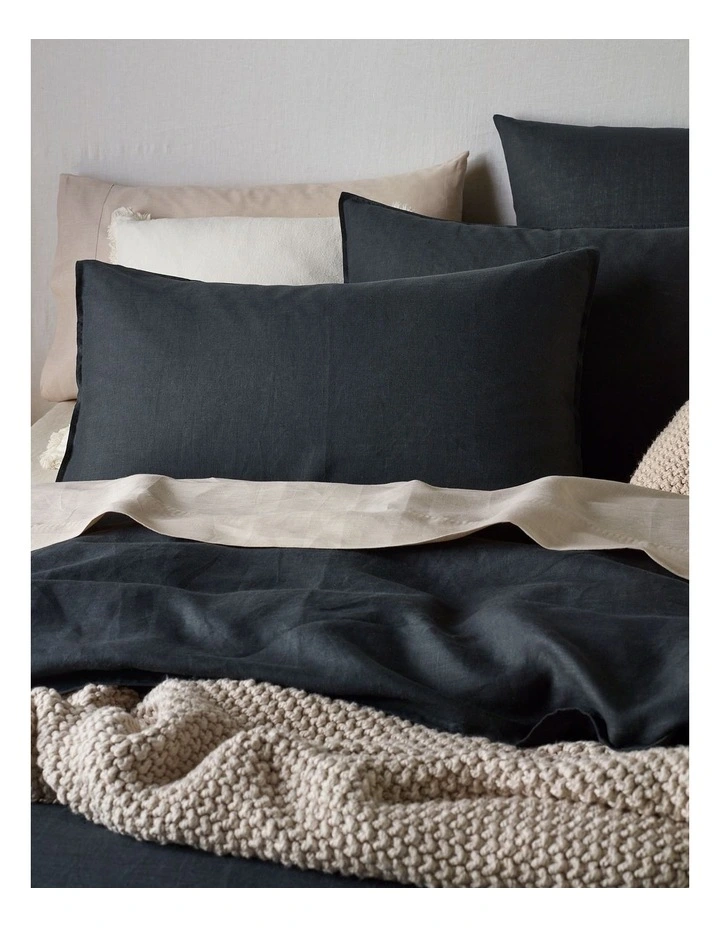 Sandy Cape Washed Belgian Linen Quilt Cover Set in Dark Coal