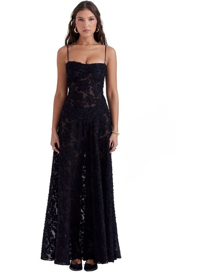 Seren Floral Lace Back Maxi Dress in Black