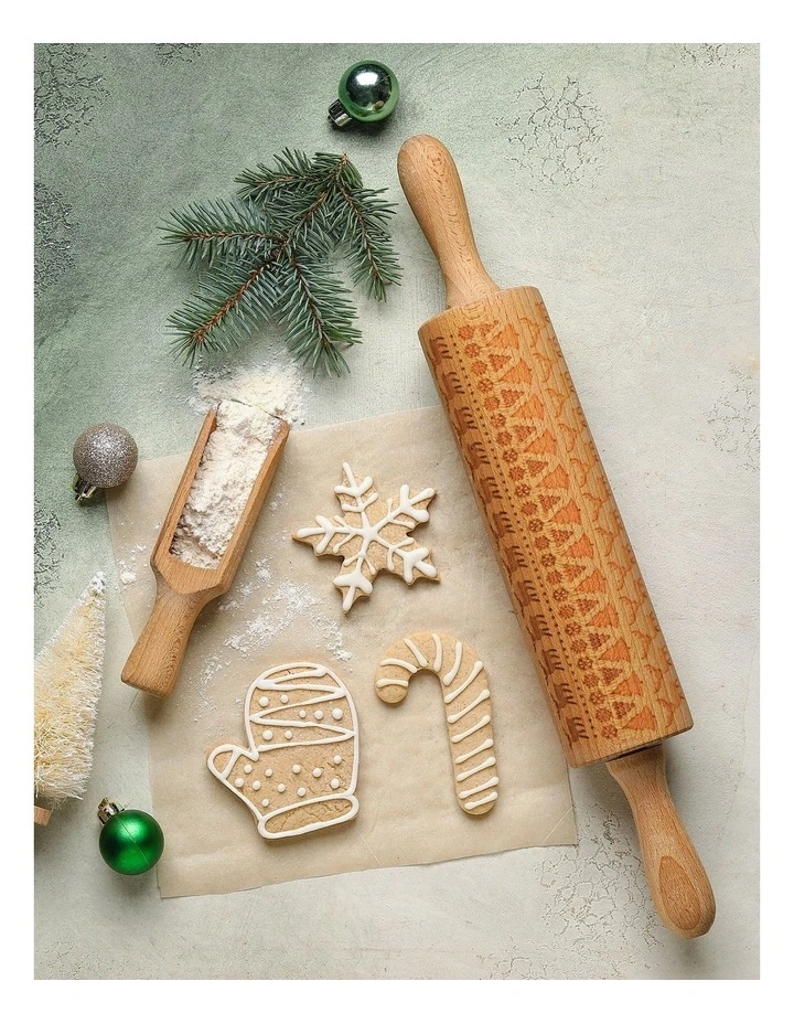 Laser Etch Wooden Rolling Pin Fairisle in Brown