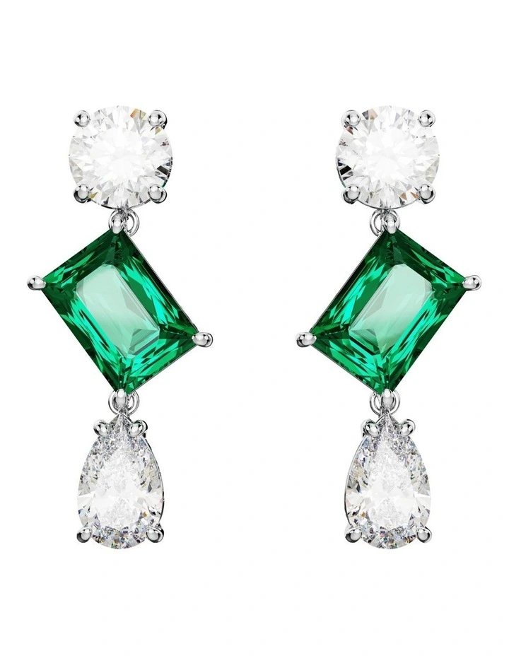 Mesmera Drop Earrings Mixed Cuts Rhodium Plated in Green