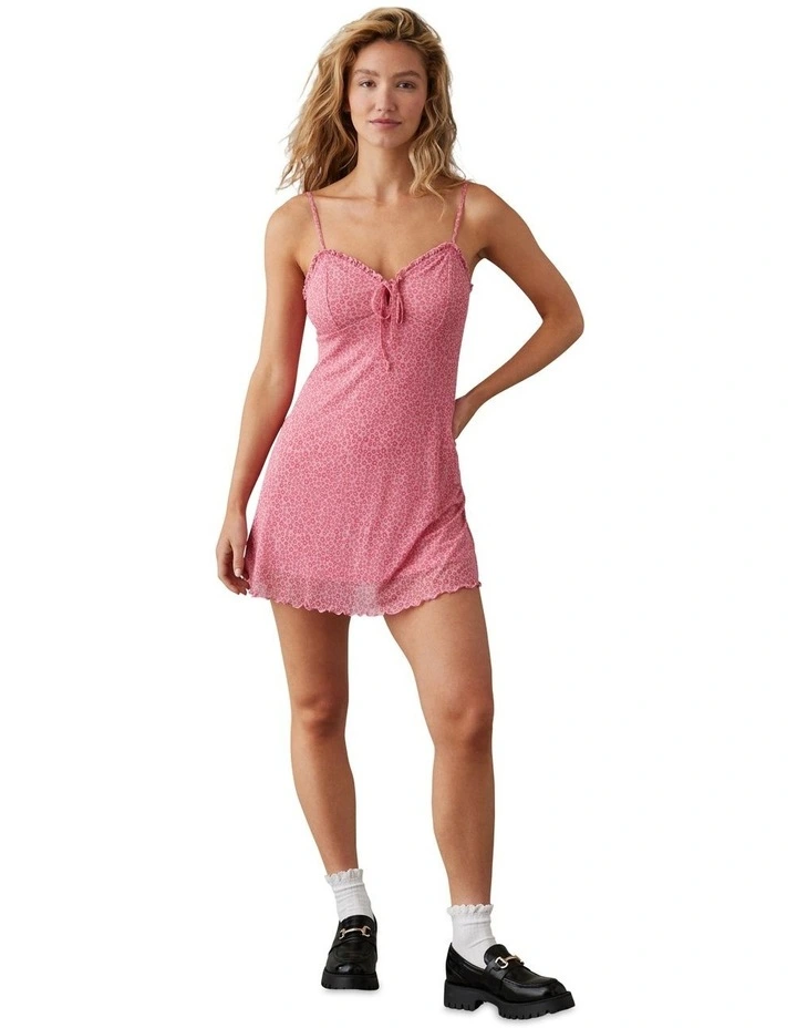 Mesh Mini Babydoll Dress in Pink