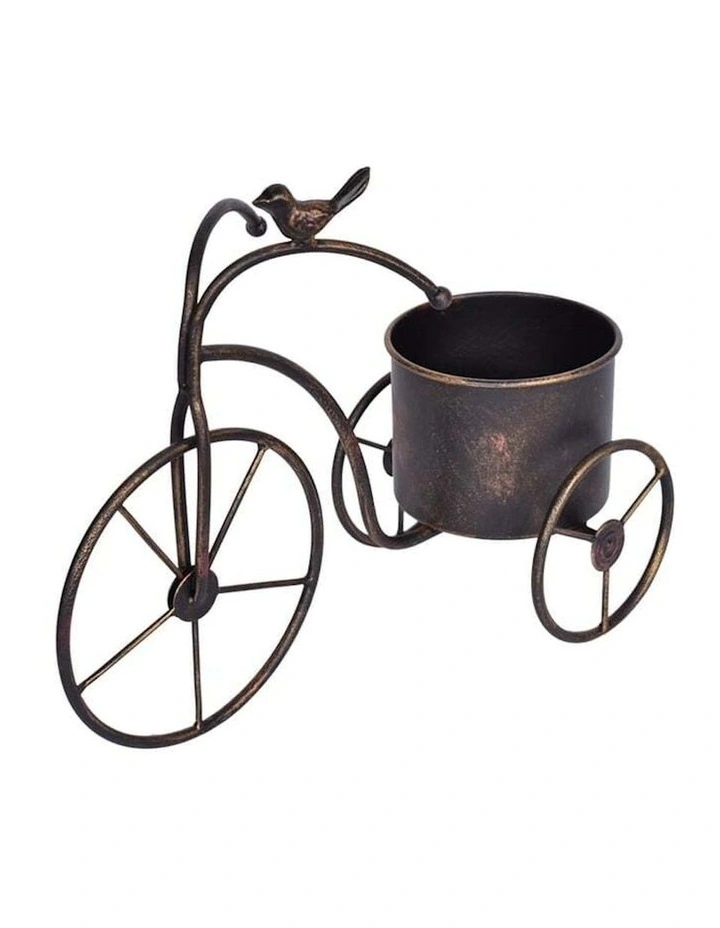 Designer Bicycle Metal Pot Planter with Bird in Gold