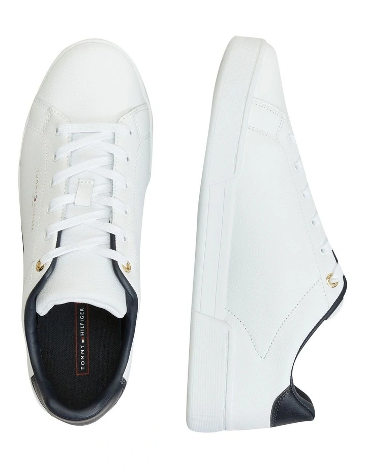 Stripe Insert Leather Lace-Up Sneaker in White