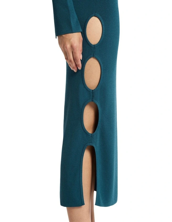 Slash Knit Dress in Petrol Blue