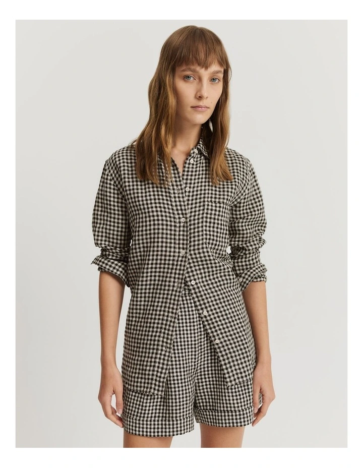 Organically Grown Linen Shirt in Sand Gingham