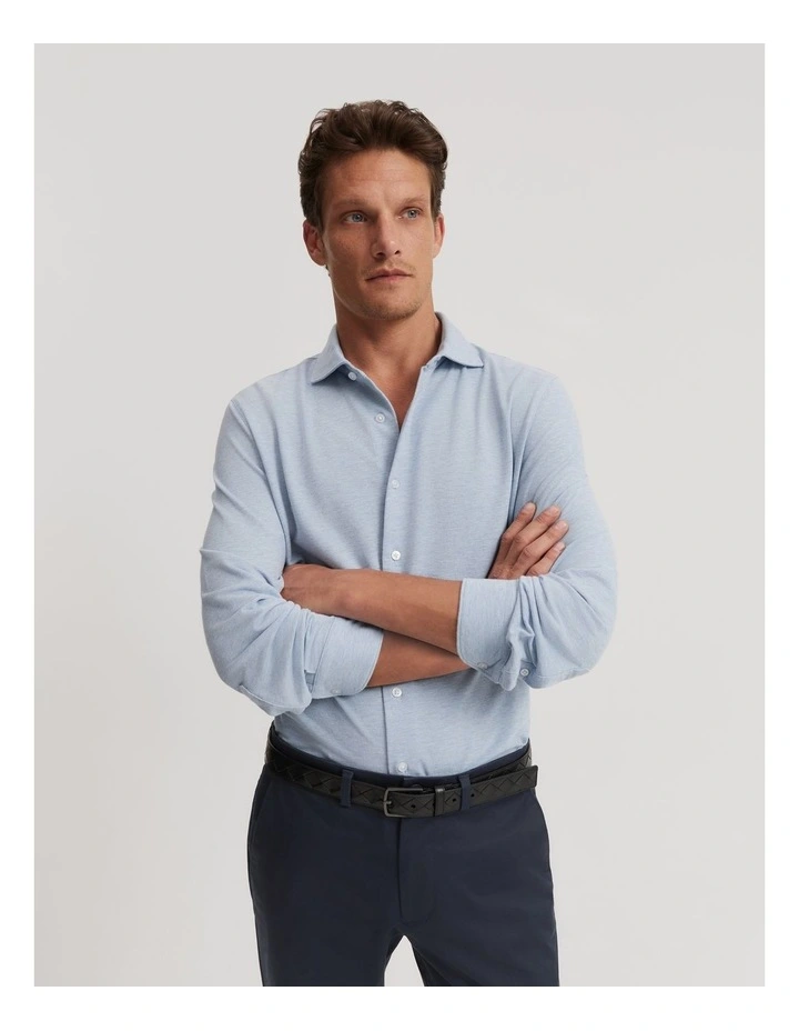 Tailored Fit Pique Shirt in Light Blue Melange