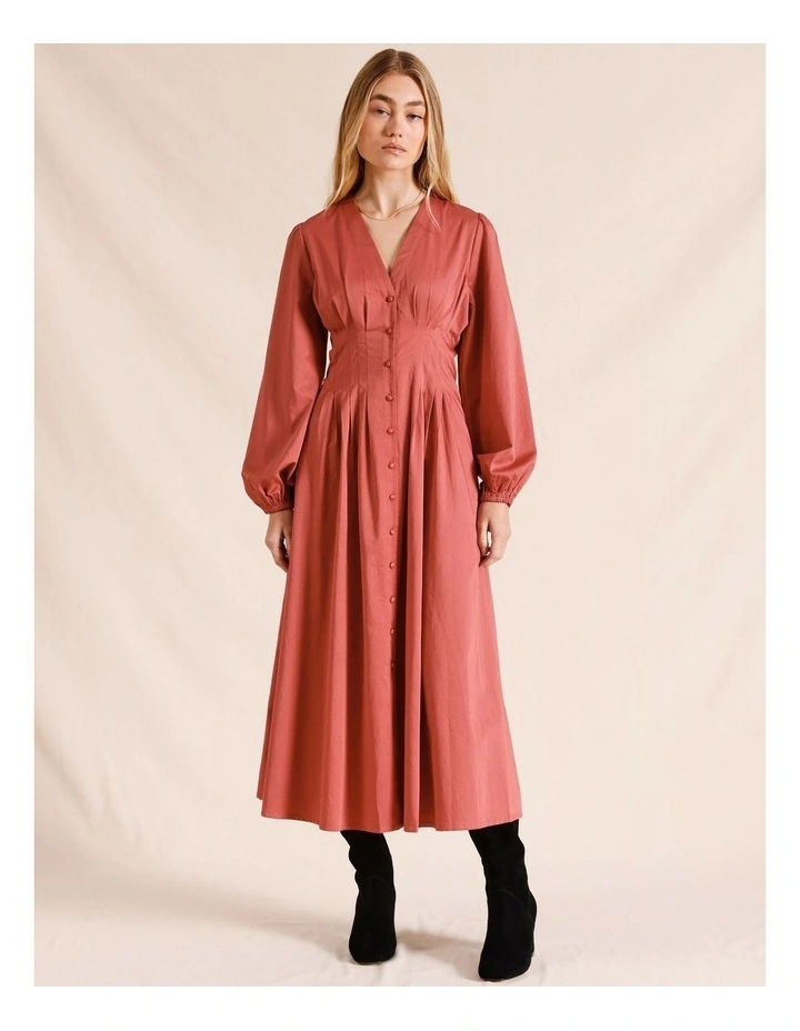 Woven Maxi Dress with Pintuck Waist in Rose