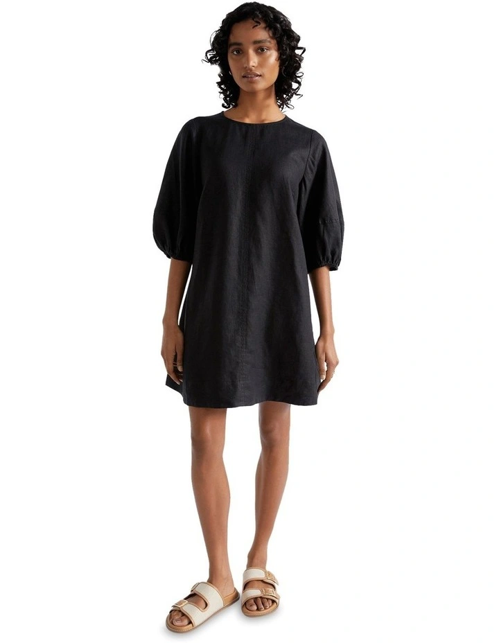 Core Linen Mini Dress in Black
