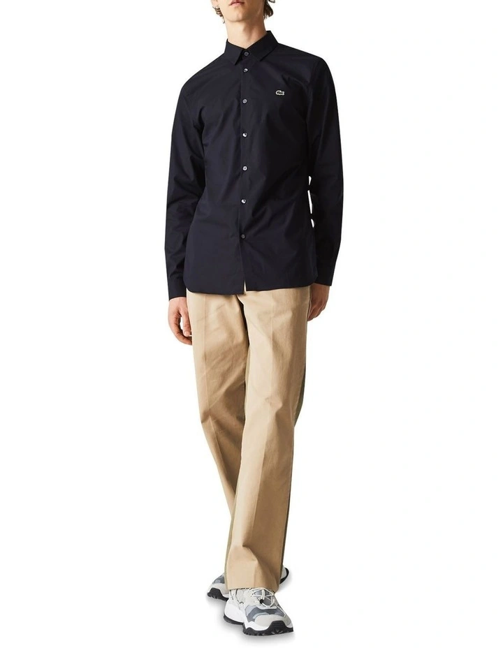 Long Sleeve Slim Stretch Poplin Shirt in Blue