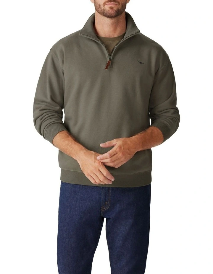Mulyungarie Qtr Zip Sweat Top in Olive