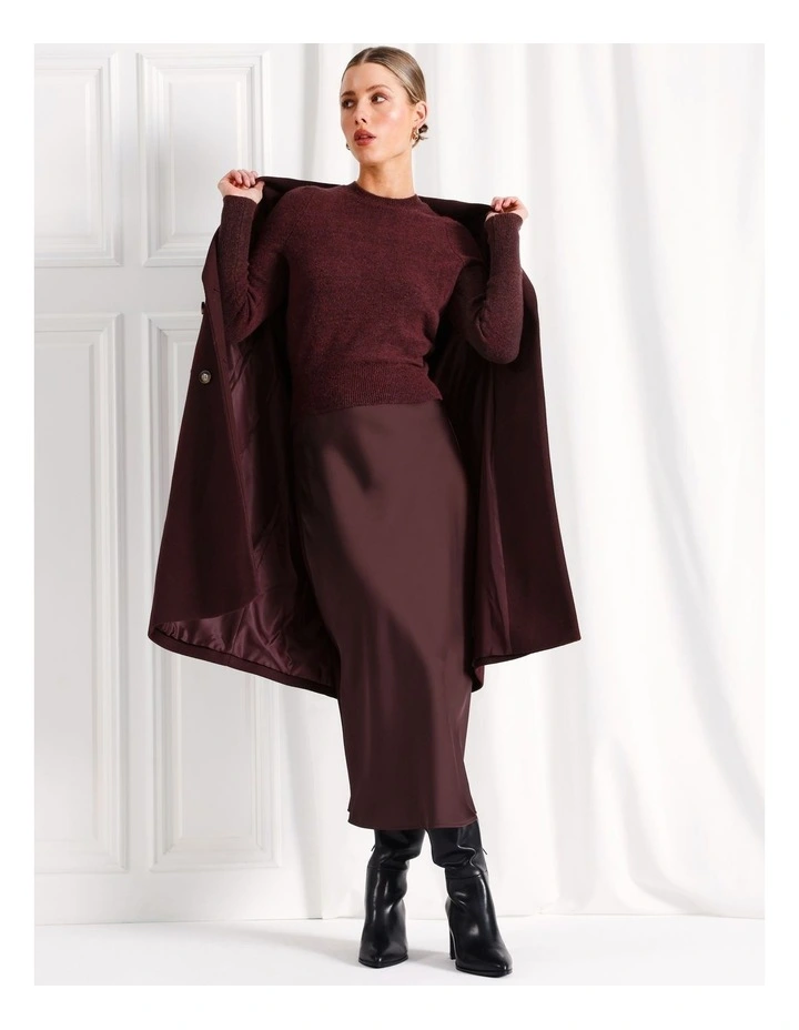 Recycled Blend Satin Slip Skirt in Wine
