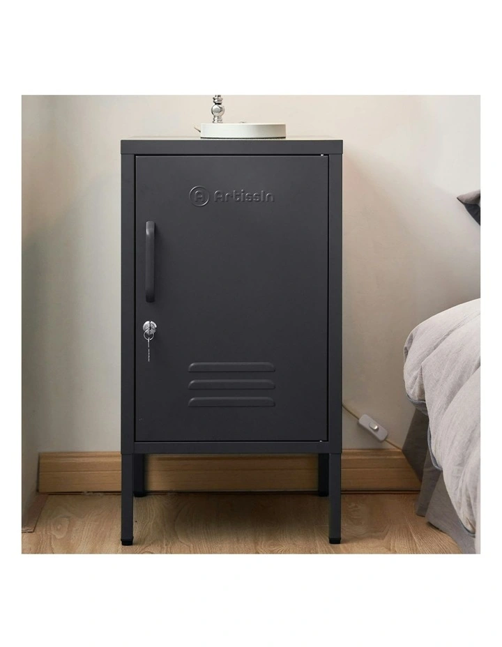 Metal Cabinet Bedside Table in Mini Black
