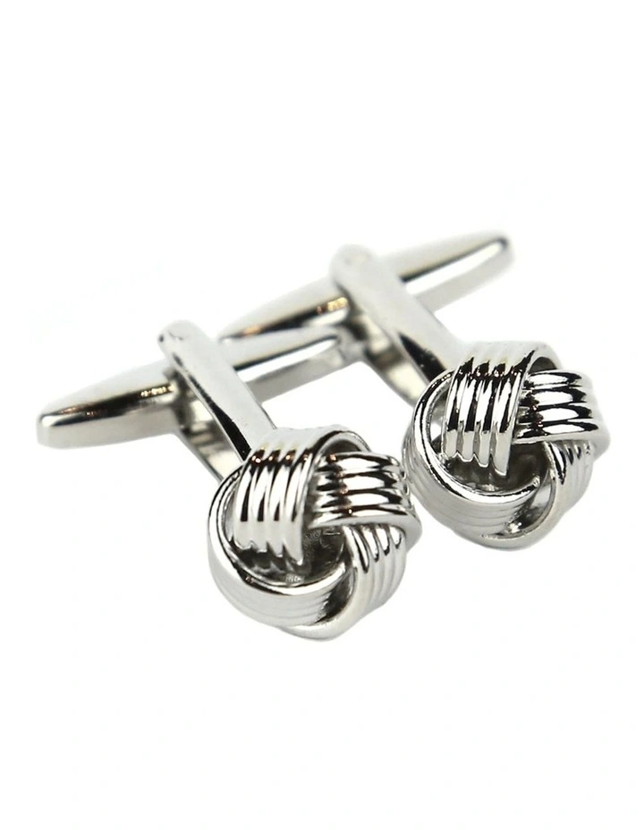 Metal Ribbon Knot Cufflink in Silver