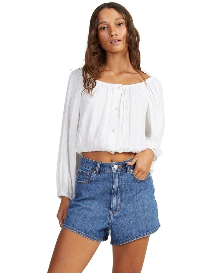 Summer Sessions Long Sleeve Crop Top in Bright White