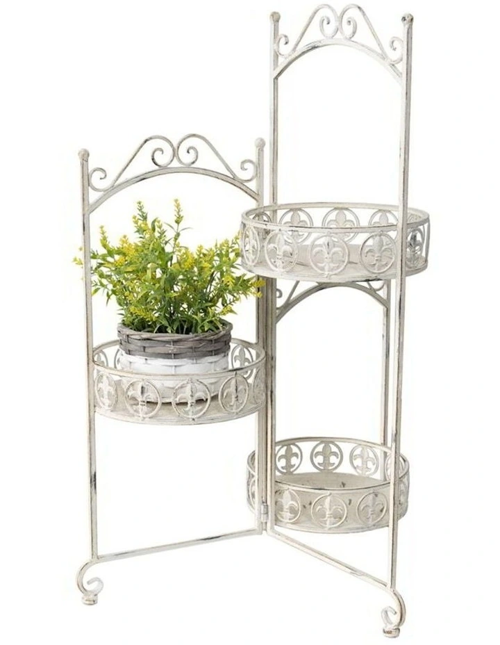 French Provincial Ornate 3-Tier Plant Stand in Distressed White