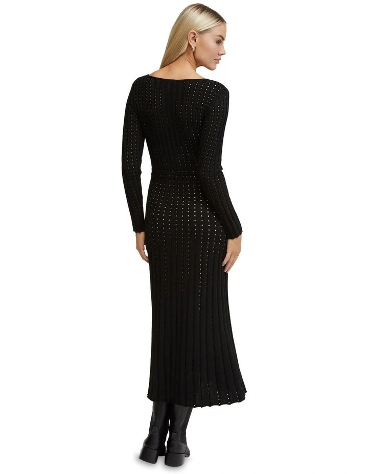 Keiko Knitted Dress With Slip In Nude in Black